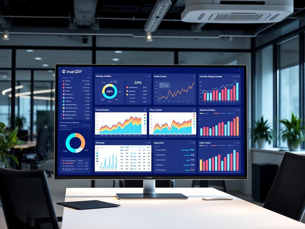 Dashboard de ERP com gráficos de vendas e estoque