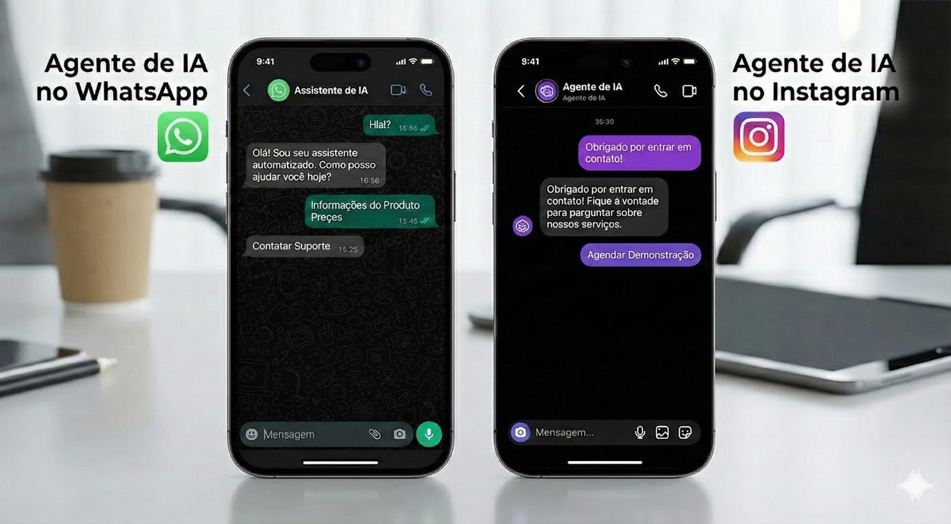 Ilustração de agente virtual conectado a sistemas PDV, CRM e nuvem
